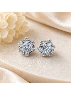 Vintage Floral Halo Earrings Made with Swarovski Crystal Silver Y2K Jewelry